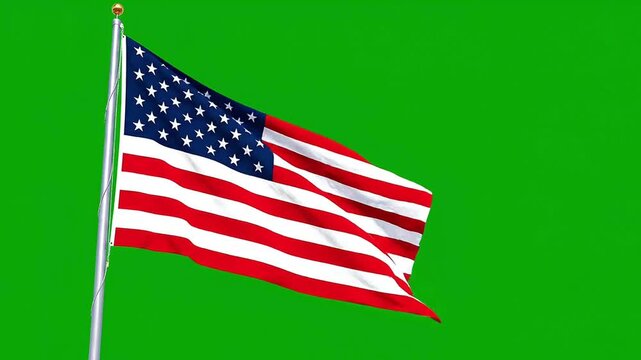 American Flag on Pole Waving with Green Screen Background Stock Footage