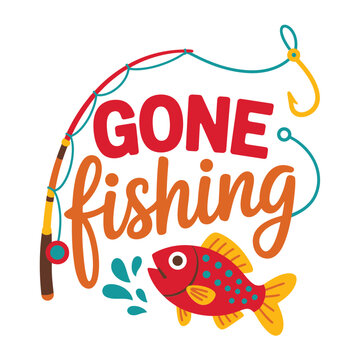Gone fishing a playful illustration with a fish and fishing rod
