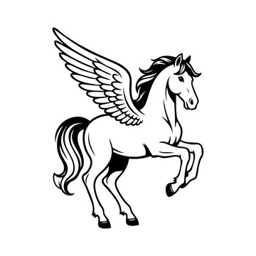 Logotipo con pegaso de la leyenda griega. Dibujo sencillo con l&iacute;neas de un caballo con alas	