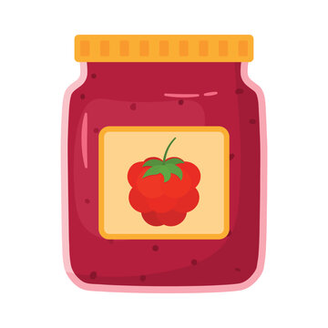 Delicious Raspberry jam in jar flat clipart vector illustration