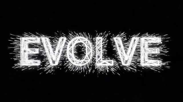 Stylized evolve text with white lines radiating from behind on black background.