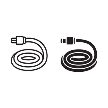 Black and white illustration of a coiled electrical power cord with plugs