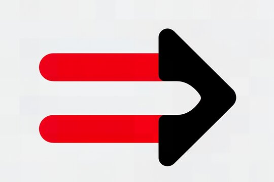 A black arrow pointing to the right with two red parallel lines extending from it on a white background