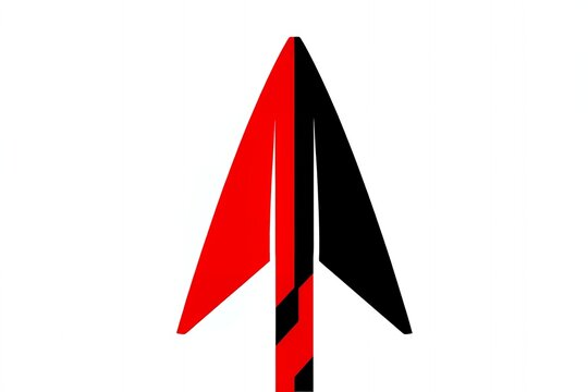 A red and black arrowhead logo pointing upwards on a white background with a bold design