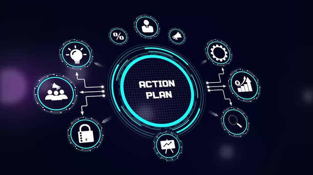 Strategic action plan hud animation for professional task execution and corporate mission achievement visuals