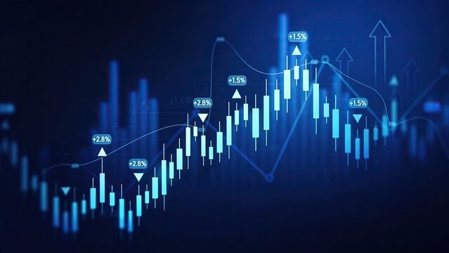 Blue abstract financial stock market chart candlestick graph economic growth trend investment analysis trading data visualization business background profit concept digital technol