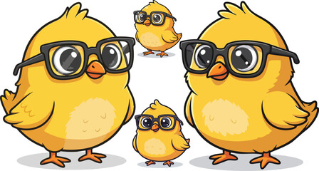 Fototapeta premium Set of 3 cartoon chicks wearing glasses vector