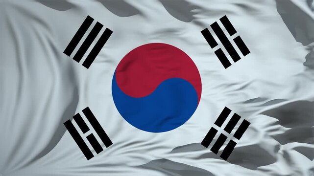 South Korea Flag Waving In Slow Motion
