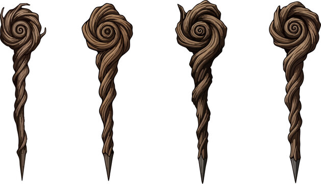 Set of 4 twisted brown rose nails vector