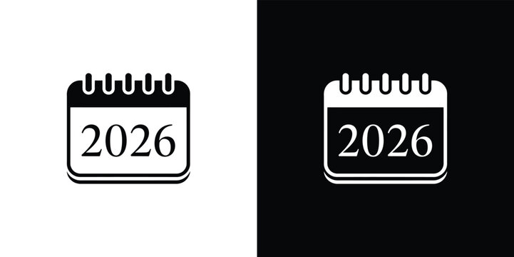 Black and white calendar with 2026 on white and black backgrounds calendar 2026 symbol date