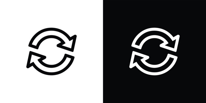 Black and white circular arrow on split background circular arrows recycling symbol swap exchange sign
