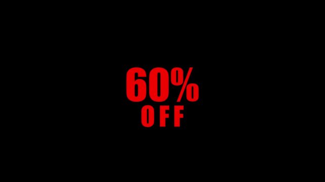 Sixty percent off red text animation