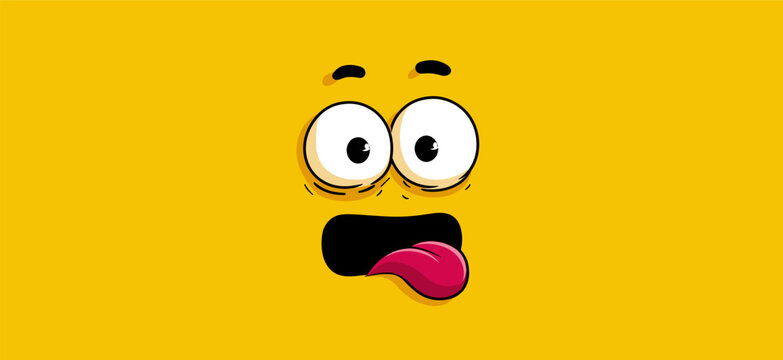 Funny cartoon character face with tongue sticking out. Cartoon character face showing a playful expression with wide eyes and tongue sticking out