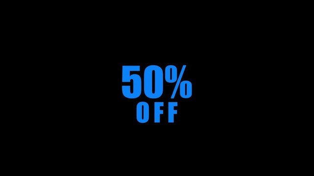 Animated 50 percent off blue text
