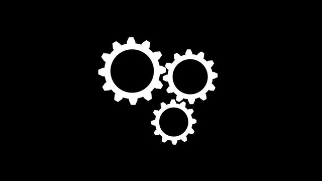 Rotating gear mechanism process settings icon animation. Update setting icon setup animation. Technology gear icon concept animation on black background. 4k video