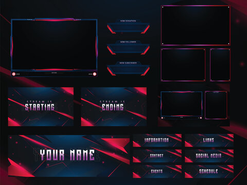 Futuristic dark stream overlay pack for Twitch YouTube gaming layout UI template