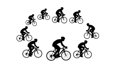 Obraz premium Cycling race progression silhouettes circular layout bicycle riders training and sport vector illustration