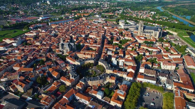  A panoramic aerial view beside the old town of the city Toul in France on a sunny summer afternoon. 