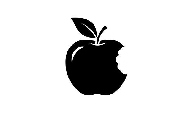 Black apple silhouette with bite minimal fruit icon original design simple vector illustration