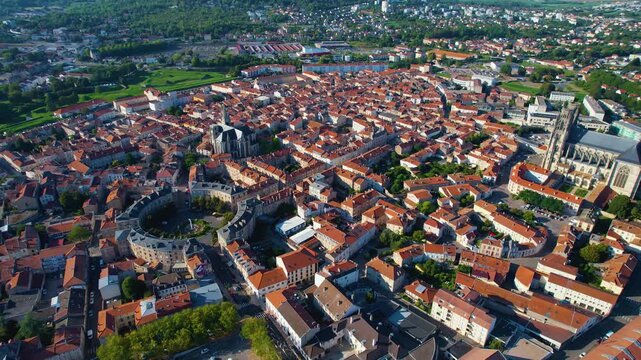  A panoramic aerial view beside the old town of the city Toul in France on a sunny summer afternoon. 