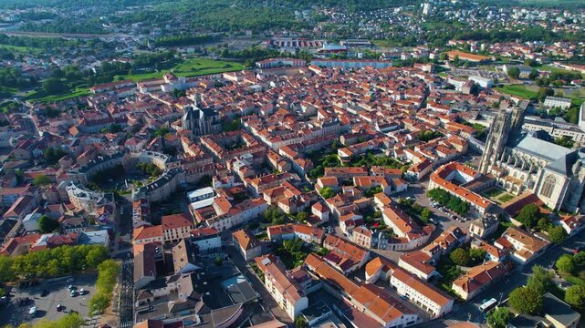  A panoramic aerial view beside the old town of the city Toul in France on a sunny summer afternoon. 