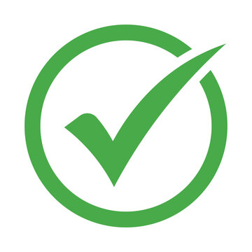 Green check mark icon in circle isolated on white background.