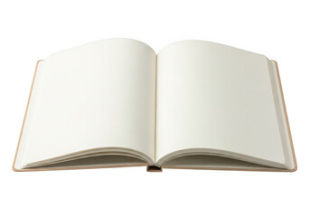 Fototapeta premium Open book with blank pages lying flat ideal for mockups on transparent background