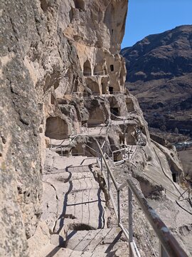 Vardzia is a cave town and monastery complex dating back to the 12th&ndash;13th centuries in southern Georgia's Samtskhe-Javakheti region. View of a cave city in the mountains.