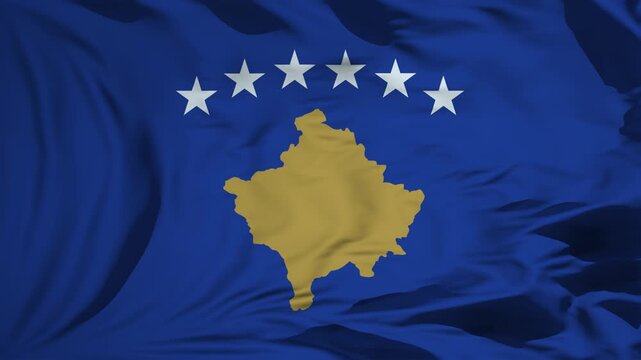 Kosovo Flag Waving In Slow Motion