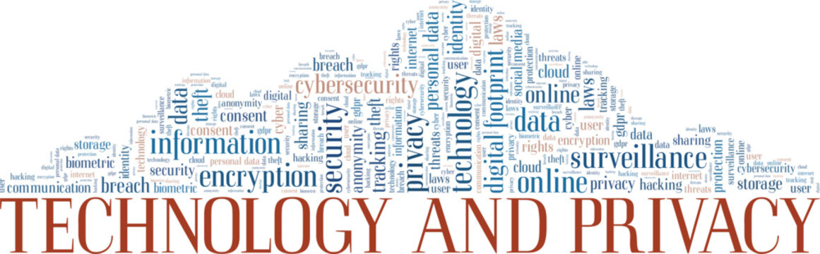 Technology and Privacy word cloud conceptual design isolated on white background.