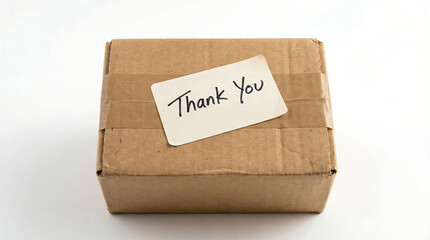 Gratitude Parcel: A rustic cardboard box with a simple Thank You note, representing appreciation and thoughtfulness for gifts or service.