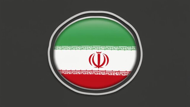 "Stylized circular Iranian flag emblem with green, white, red bands and central symbol"