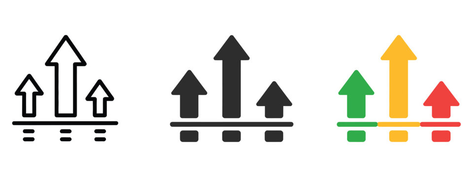 Growth arrow icon, three upload arrows vector illustration, upgrade button, level up symbol, progress chart pictogram, boost sign, increase diagram