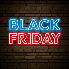 Obraz premium Black friday neon sign on brick wall