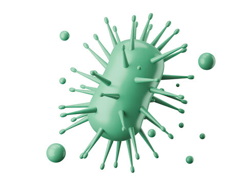 Green virus cell with spikes isolated on a transparent background
