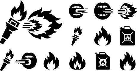 Obraz premium A collection of black flame and fire icons on a white background