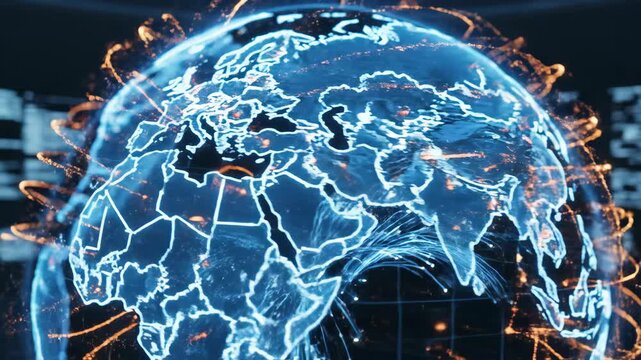 Futuristic Digital Earth Globe with Global Network Connections Animation.