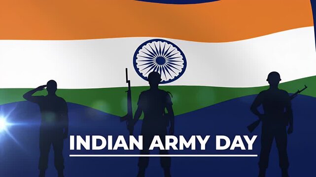 Indian army soldiers salute the national flag on army day celebration