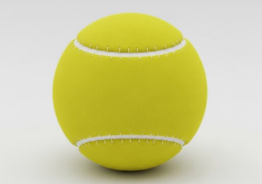 A bright yellow tennis ball with white curved seams against a plain background illustration
