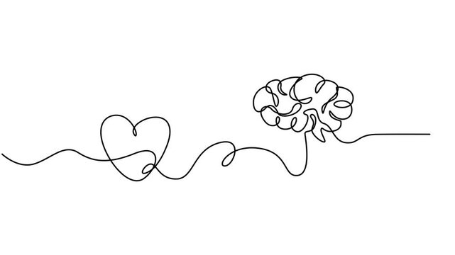 Self drawing line animation half human brain and love continuous one single line drawn concept. Full length animation, Self drawing line animation half human brain and love continuous one single line