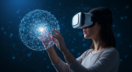 Naklejka premium A woman wearing a virtual reality headset