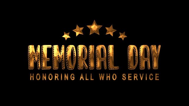 Memorial day text animation in gold, perfect for social media posts, greeting cards, website banners, and memorial event flyers.