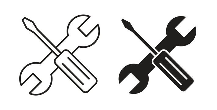 Tools and Service icon linear pictogram. Editable Stroke. Isolated Vector Illustration.
