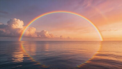 Fototapeta premium Rainbow over ocean at sunset