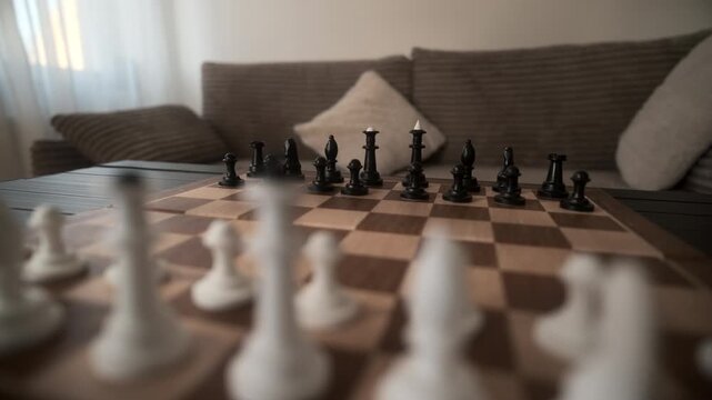 Chess Pieces Arranged On Board In Starting Position Ready For A Game In The Living Room At Home