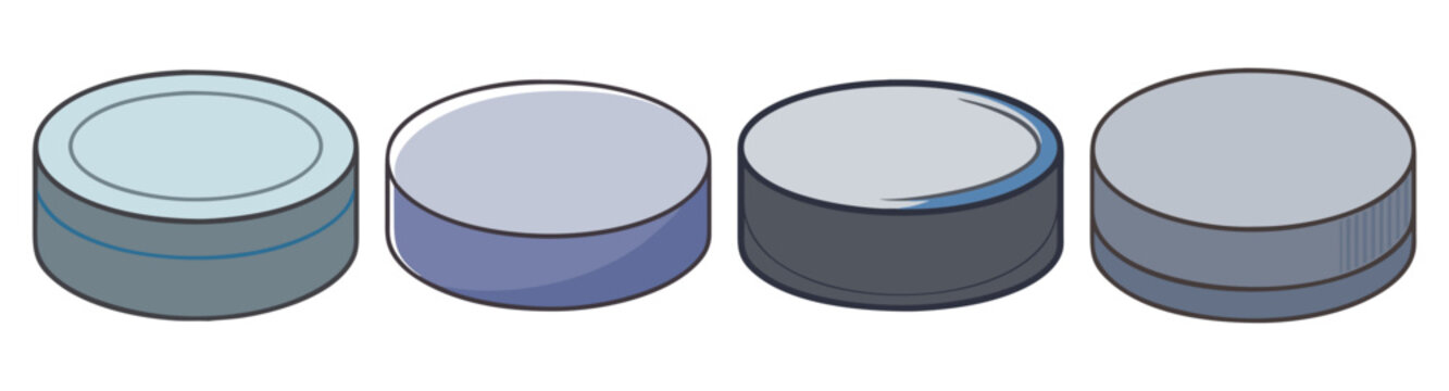 set of four hockey pucks in flat design vector illustration