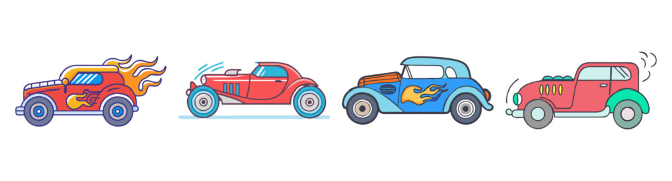 colorful retro car icon set flat design vector illustration