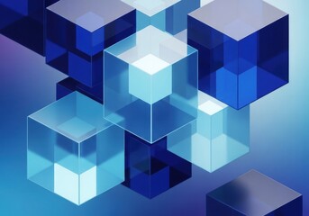 Obraz premium Geometric cubes forming a futuristic digital architecture composition with translucent blue hues illustration