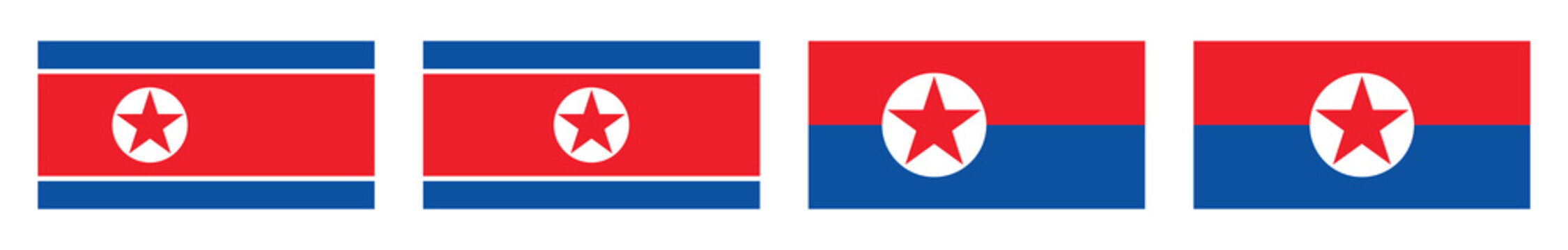 North Korea Flag Set Collection Flat Design Isolated on White Background
