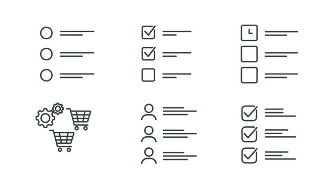 Various list icon options showcase task types and settings, providing checklist, clock, shopping cart and customer options to elevate product management and enhance client engagement.